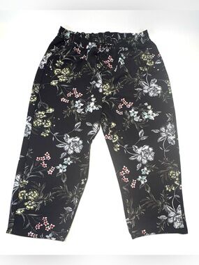 Lily Morgan Black Floral Cropped Relaxed-Fit Trousers - Size 2X